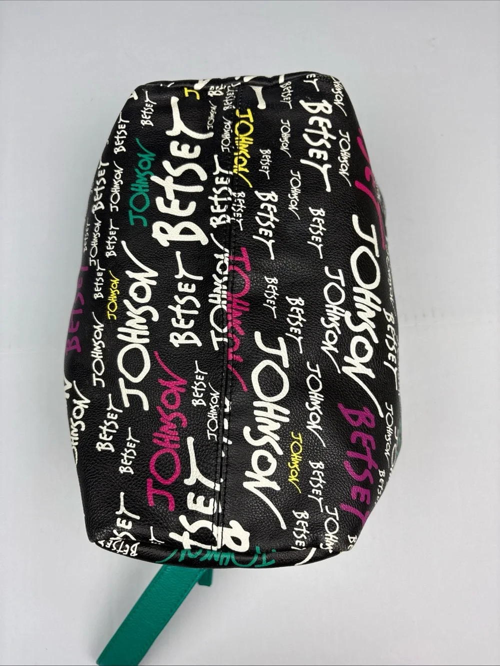 Betsey Johnson Cosmetic Pouch Bag Black Colorful Graffiti Logo Large Zipper